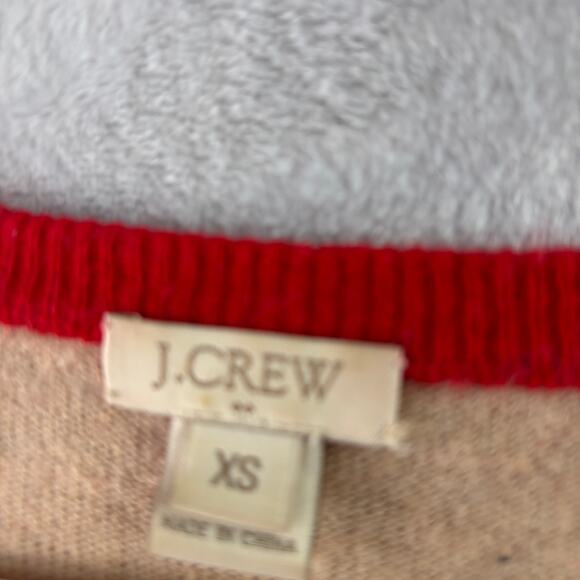 J. Crew Colorblock Red & Tan Side-Button Crewneck Sweater w/ Elbow Patches • XS - Picture 7 of 7